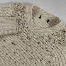Banana Republic Womens Cream Embellished Knit Sweater Beaded Pearl Wool & Alpaca