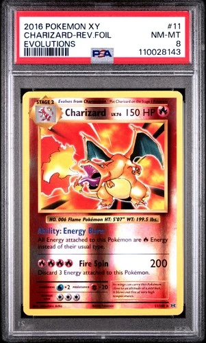 PSA 8 Charizard Reverse Holo 11/108 Evolutions Pokemon Card