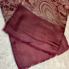 Vtg Christian Dior Scarf Felt Lined Burgundy Gray Paisley Fringe Neck Warmer 26L