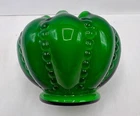 Fenton Art Glass Ivy Green Overlay Beaded Melon Rose Bowl Vase