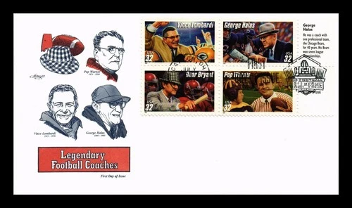 DR JIM STAMPS US COVER LEGENDARY FOOTBALL COACHES FDC SETENANT ARTMASTER