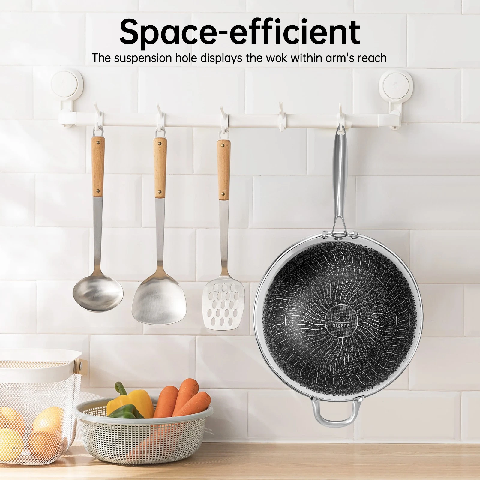 Stainless Steel Kitchen Frying Pan Non Stick Double Sided Screen Honeycomb Wok