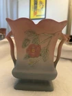 Hull Pottery Wild Flower Vase 808-6½” Pink Blue Matte, Double Handle, 1940, Read