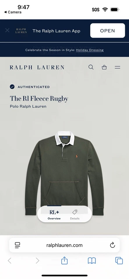 Ralph Lauren RL Camisa de Rugby Polar Para Hombres Pequeña Oliva Pony Cuello Blanco Sudadera Foto 4 de 4