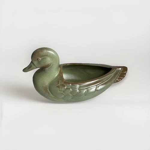 FRANKOMA POTTERY #208 Praire Green DUCK PLANTER Vintage
