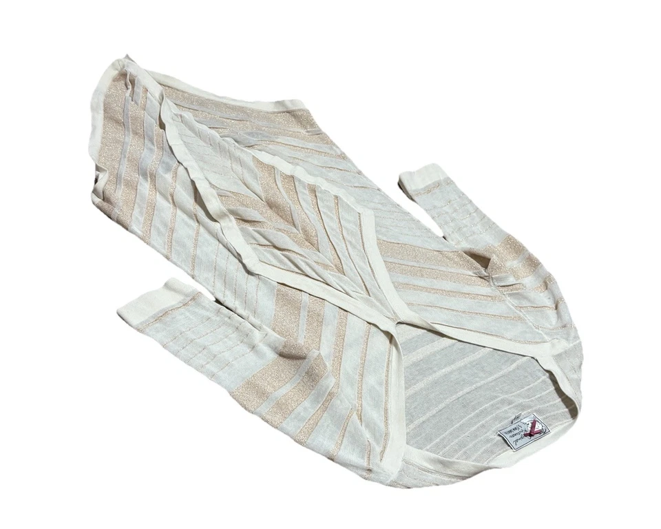 Cárdigan Suéter Y2K Yoana Baraschi Marfil y Dorado Cascada Talla Mediana Rayas 3/4 Foto 3 de 4