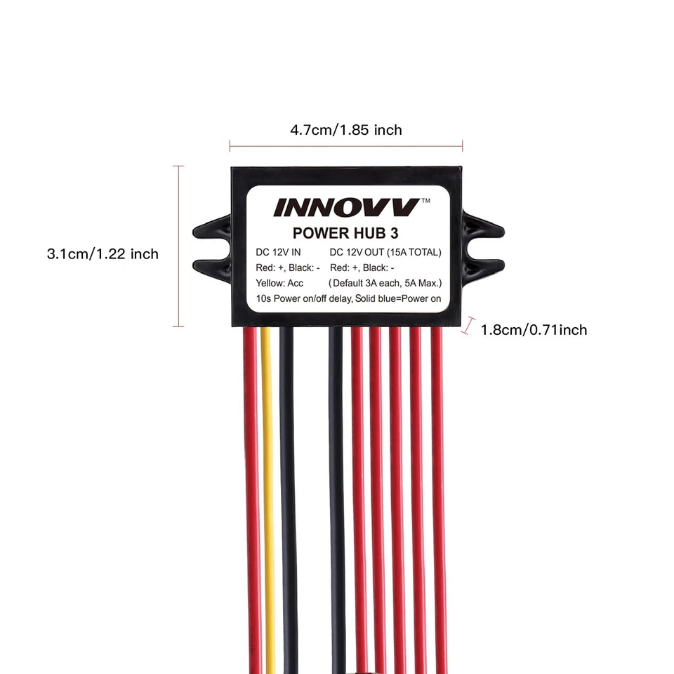 Power Hub 3 Power Distribution System Kit, DC 12V 15A Motorcycle Power Distri... - Image 2 of 4