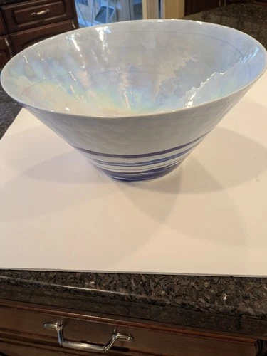 Beautiful MURANO Yalos Casa Blue Swirl Art Glass 12” Centerpiece Bowl