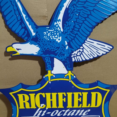 #ad #ad Richfield Hi Octane Gasoline Porcelain Enamel Sign 39 x 31 Inches 2 Sided $299.00