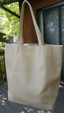 Vera Pelle Italy Leather Bone Medium Tote Purse Minimalist Euc