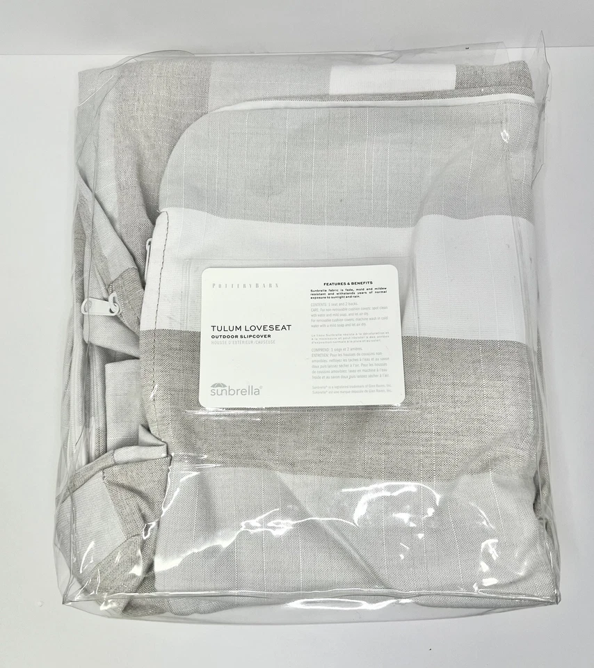 Pottery Barn Tulum Loveseat Cushion Slipcovers Outdoor Stripe Sunbrella 3Pc - Image 2 of 4
