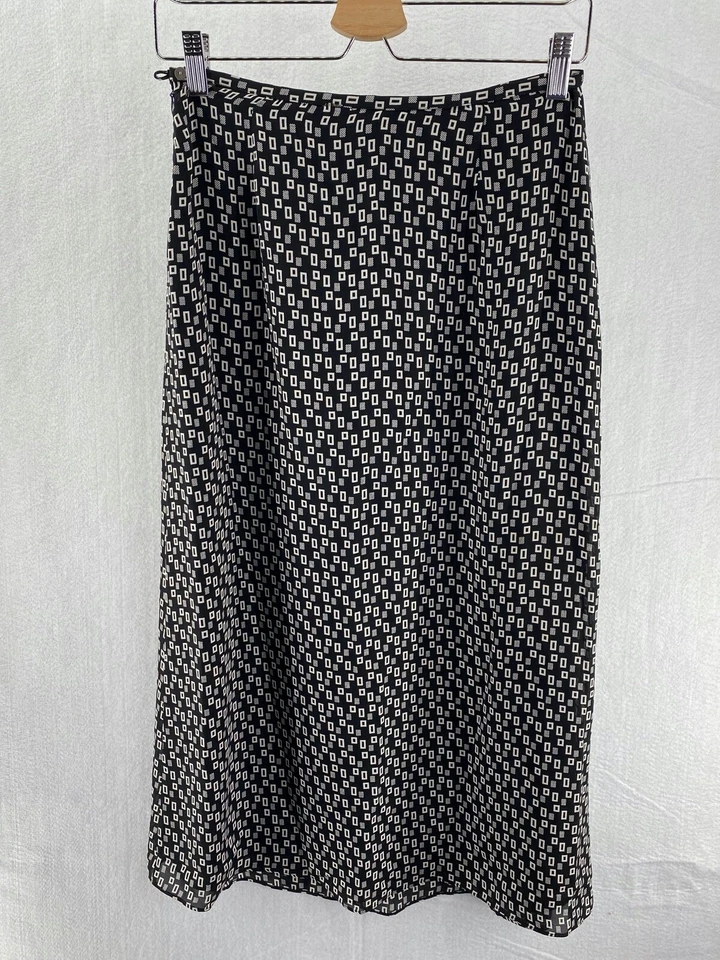 Falda Charter Club 8P 100 % seda forrada longitud más larga negra blanca usada en excelente estado (W4905-C7) Foto 3 de 4