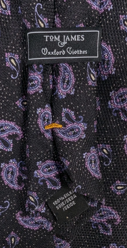 OXXFORD Roupa Gravata de Seda Luxo Gravata Preta com Paisley Roxo/Lavanda Gota - Novo sem etiquetas - Imagem 4 de 4