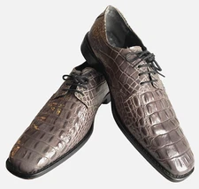 STACY ADAMS Mens Alligator Croc Leather Emb Gray 9.5M MERRICK Oxford Dress Shoes