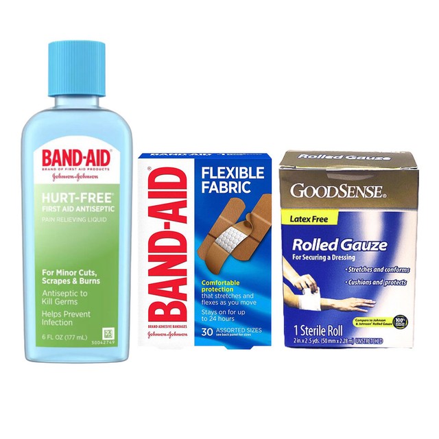 First Aid Wound Cleaner by BandAid, Good Sense Gauze & 30 Flexible