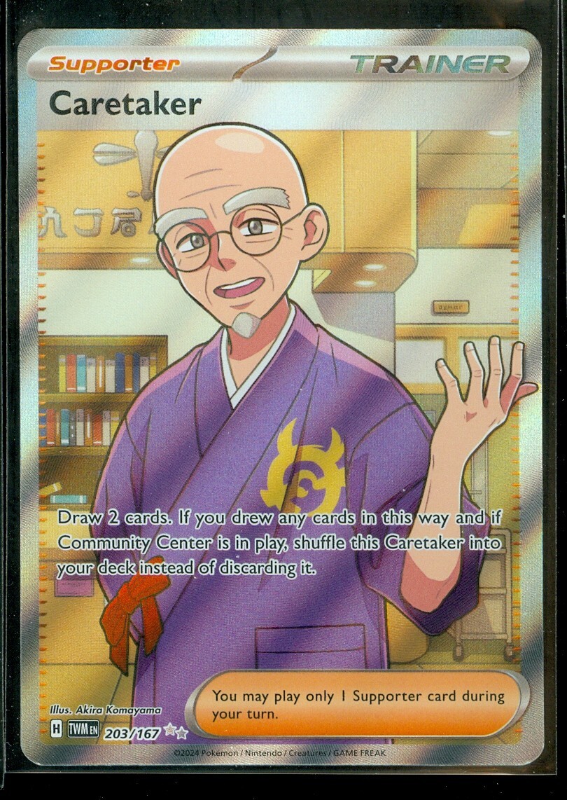Pokemon CARETAKER 203/167 Twilight Masquerade RARE FULL ART - MINT