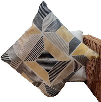 HANDMADE Scandi Kissenhülle, Geometrie, Dekokissen, Paspel, Gelb/Grau, 50 x 50cm