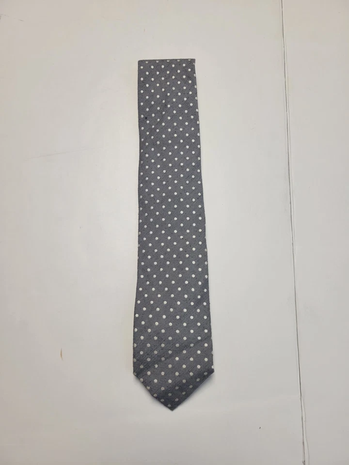 $160 Nueva corbata para hombre CANALI 100 % SEDA TWEED GRIS LUNARES HECHA EN ITALIA Foto 2 de 4
