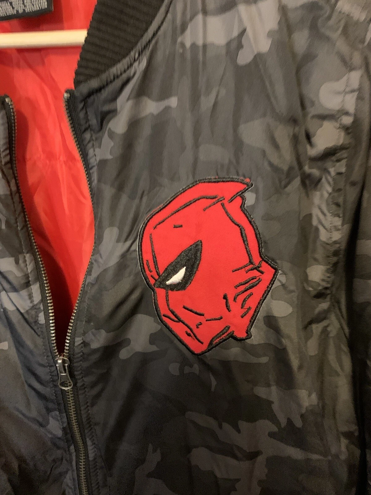 Marvel Men’s Sz L Deadpool Bomber Camouflage Jacket Full Zip Lined Pockets