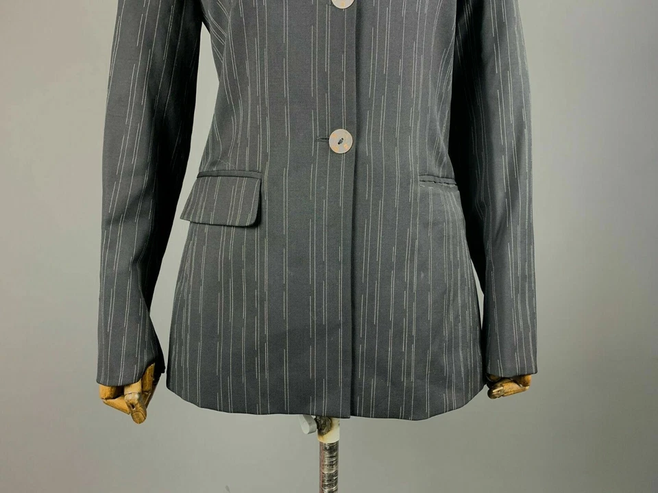 Chaqueta Blazer Clásica Damas Kenzo Jungle Negra Lana Rayas 2 Botones Talla 38 Foto 3 de 4