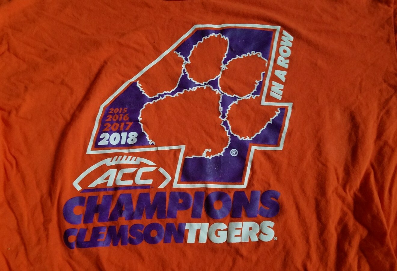 Clemson Tigers 2018 ACC Championship manica lunga arancione XL NCAA 4 di fila. SC