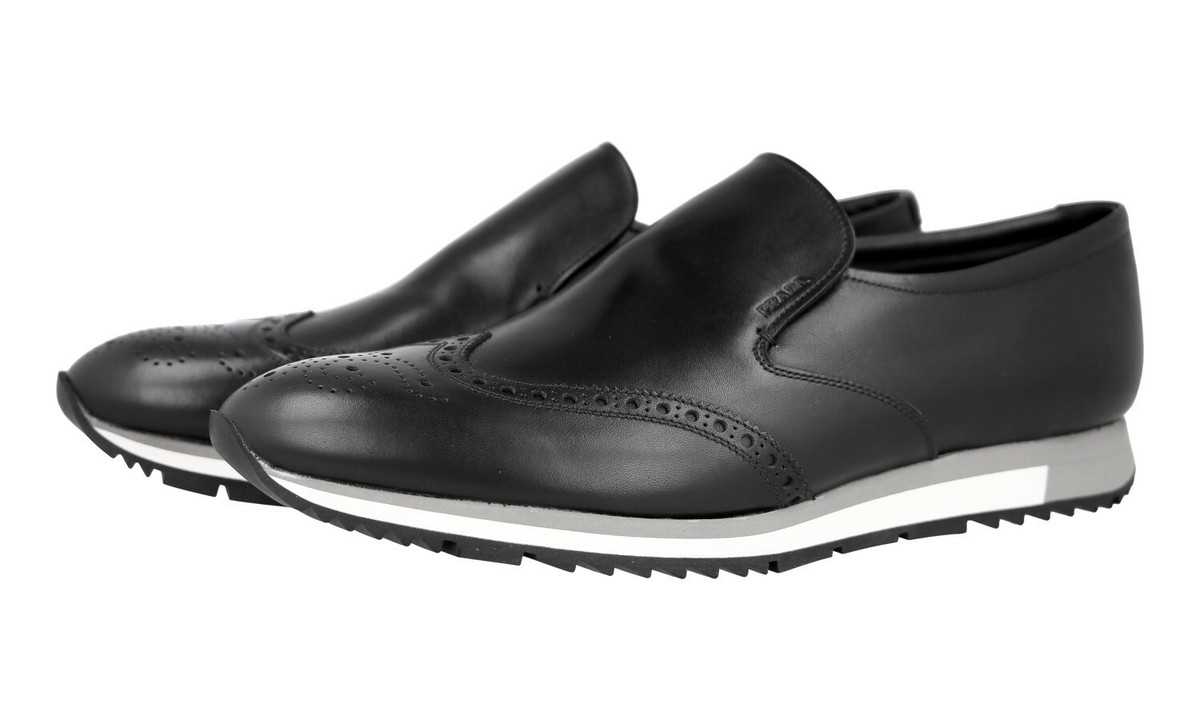 PRADA Leather Slip-on Brogue Sneakers Dress Shoes Black  display picture 2