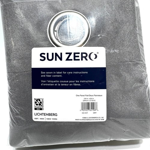 Sun Zero Velvet 100% Blackout Noise Thermal Grommet Curtain 52"x84" 2-Panel Gray - Picture 4 of 5
