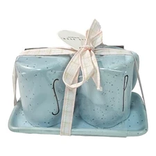 Rae Dunn "SALT and PEPPER" Blue Mug Shaker Set