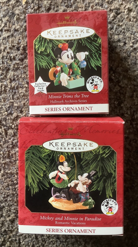 Vintage Hallmark Keepsake Mickey & Minnie in Paradise + Minnie Trims the Tree-D1