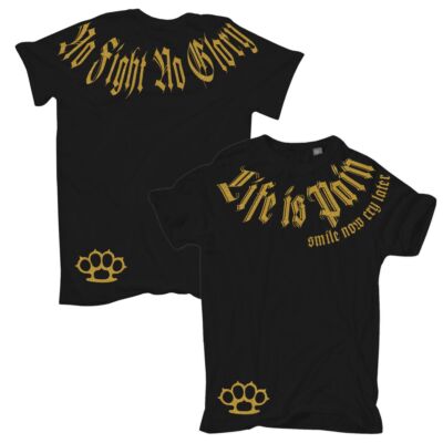 Men TShirt Label Life is pain GOLD serie limited edition tattoo fight blood ftw 