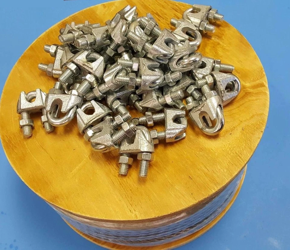 ADVANTAGE Hot Dipped Steel Galvanized Steel Cable Wire Rope Steel Cable w/ Cable Clamps