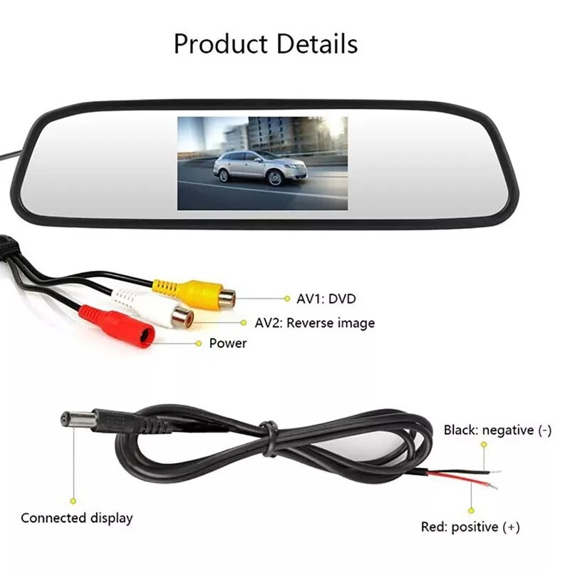 4.3" TFT LCD Rear View Mirror Monitor License Plate Backup Camera System Set - Image 2 of 4