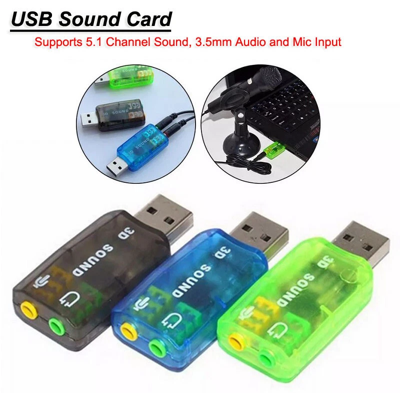 USB 2.0 to 3D Audio Sound Card External Adapter Virtual 5.1 CH Mic Headphone New