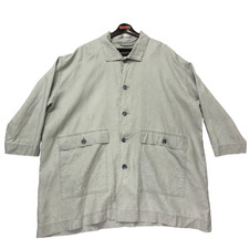 Eskandar Coats Size 0 Xl Gray 34" Long Rain Coat Large Front Pockets Linen Blend