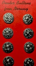 Vintage Pewter Buttons!!!  8 Tinn-Per Swirl- Design! 3/4” Norwegian