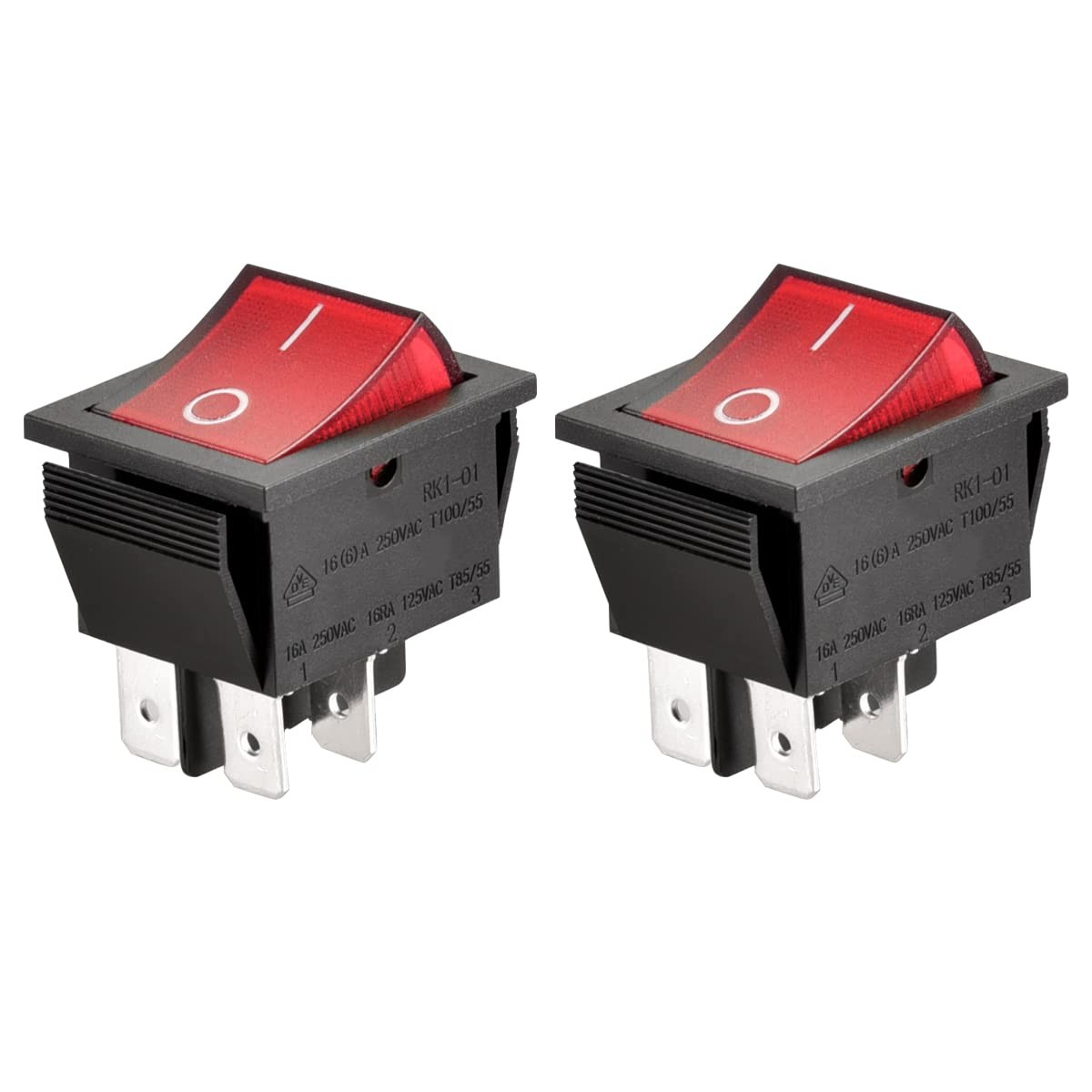 Heschen Rocker Switch ON-OFF DPST 4 Terminals Red light 16A 250VAC (2) Black