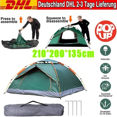 Campingzelt Sekundenzelt Pop Up Automatikzelt 2-3 Personen Trekking Festival DHL