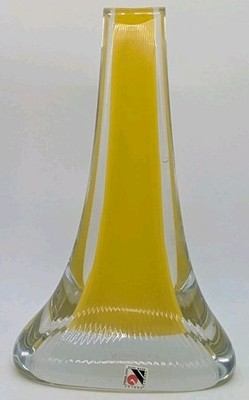 Svoboda Karlov Bud Vase Art Glass Yellow Clear Glass Czech Republic Heavy 10 