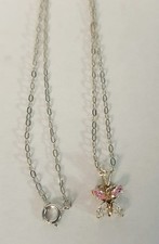 Cute  Dainty 925 Sterling Silver Pink/Clear Marquise Crystal Butterfly Necklace
