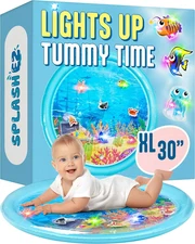 Lights up Tummy Time Water Mat for Babies, 30" X-Large Baby Water Mat Tummy Time
