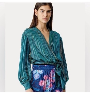 Forte Forte Italy Wrapover Shirt in Pleated Lam Tulle $1011