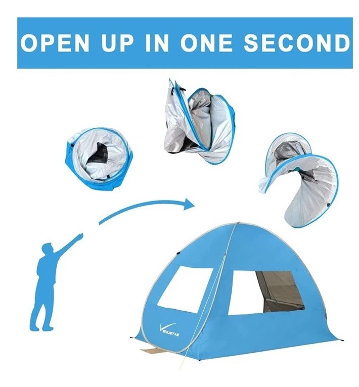 Палатка пляжная раскладная Venustas на 4 человека UPF50+ солнцезащитное укрытие легкая установка оттенок бирюзовый/серый - Изображение 2 из 4