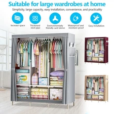 Heavy Duty Portable Closet Organizer Wardrobe Clothes Shoe Clothes Rack w/ Cover