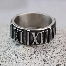 Vintage Roman Numerals Wedding Band Stainless Steel Men Women Biker Pinky Ring