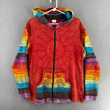 Vintage Y2K 00s Greater Good Network Full Zip Hoodie Womens L? Red Rainbow