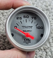 Used Auto Meter 2" Oil Pressure PSI Gauge # 4327 Pro Comp Ultra Lite Electric