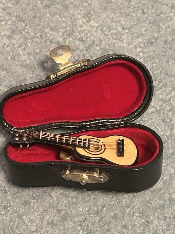 Miniature Acoustic Guitar Pinback with Case Music Collectible Music Memorabilia 