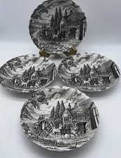 Myott Fine Staffordshire Ware Hand Engraving Scalloped Soup/Salad Bowls Set Of 4