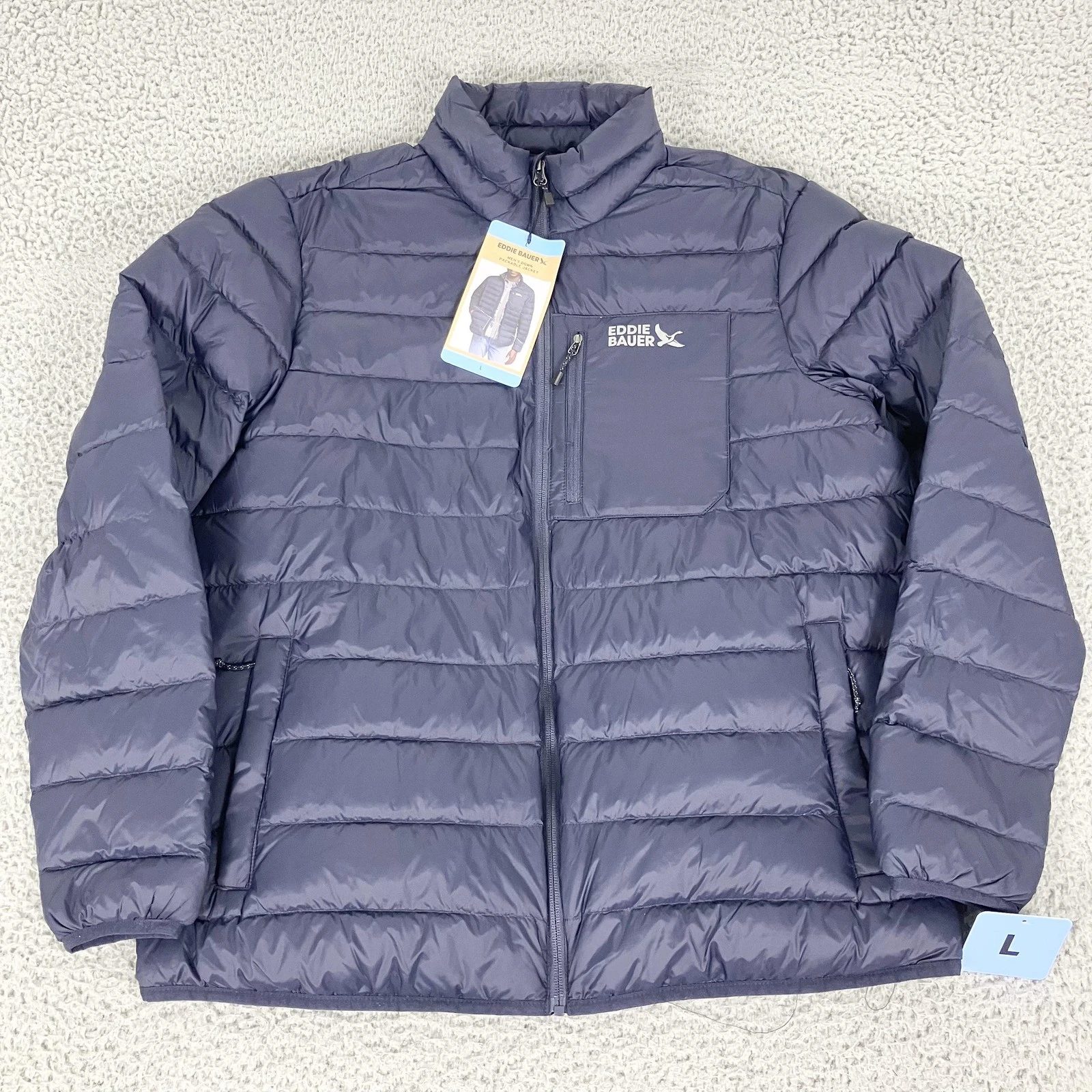 Eddie Bauer Jacket Mens Large Blue Down Packable Puffer 650 Fill Lightweight