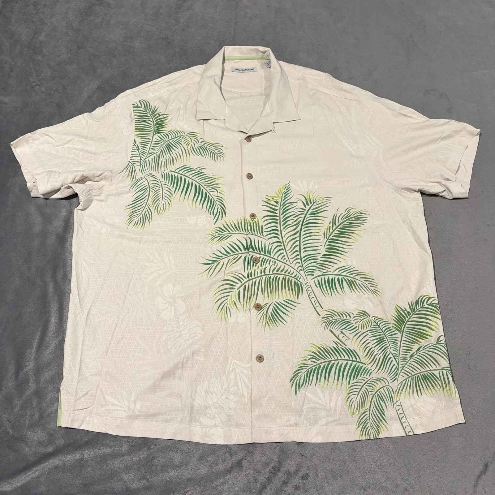 Tommy Bahama Shirt Mens XXL Big White Silk Loop Collar Floral Hawaiian Tropical